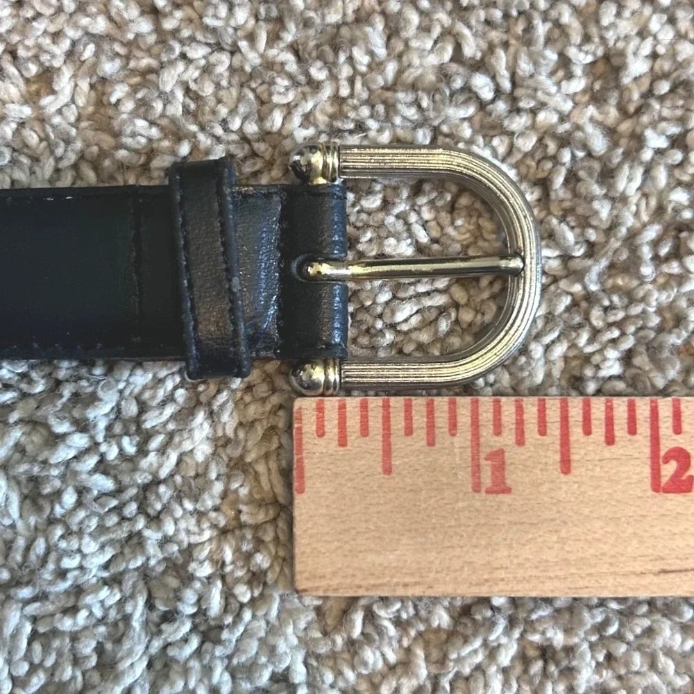 Christian Dior Vintage Black Split Leather Belt Silver Gold Buckle 41